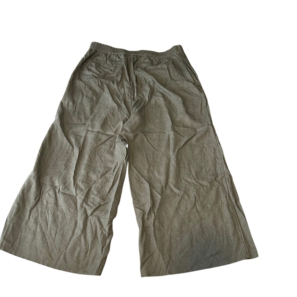 Banana Republic Wide Leg Cropped Pants Olive Green Linen Blend Trousers Womens